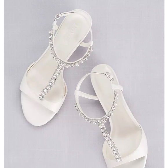 David's Bridal Shoes - David's Bridal White Sandals with Silver Accents